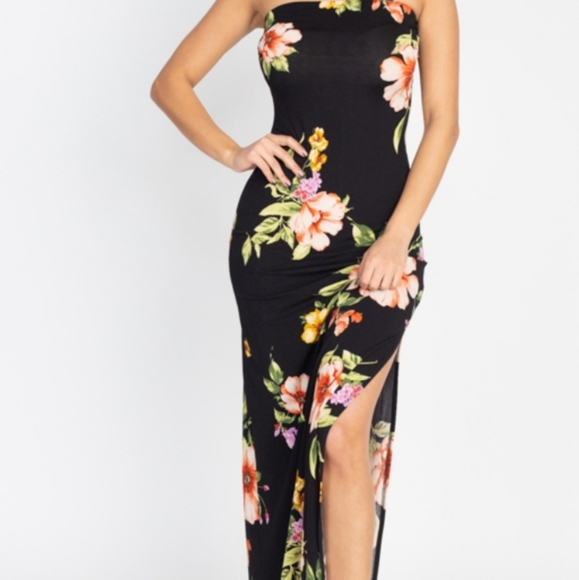 Iris Basic Dresses & Skirts - High Slit Floral Tube Dress